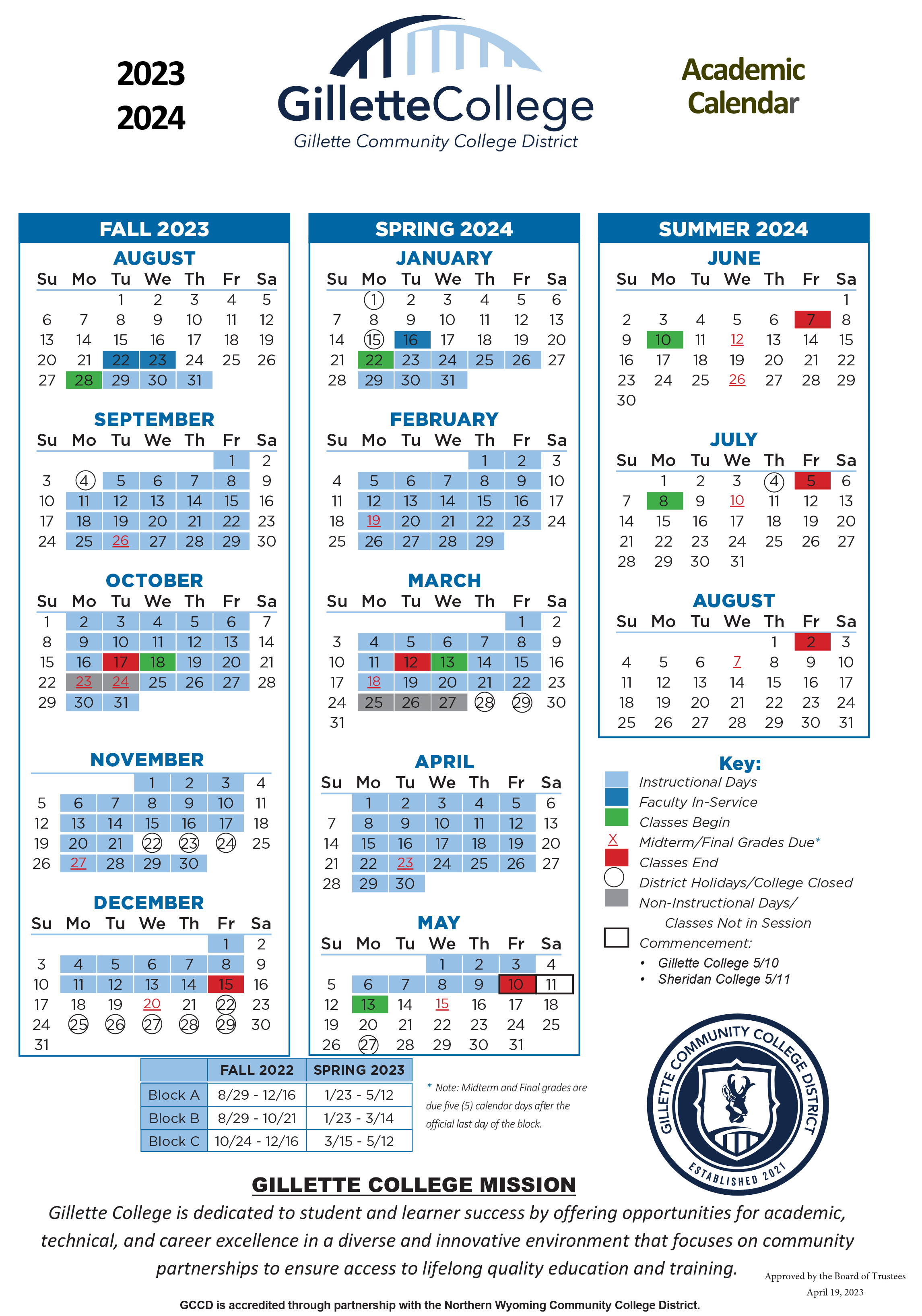 Academic Calendar Gillette College